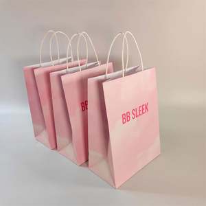 KM Merchandise <b>Bags</b> Pure Color Eco Friendly Shop Plain Kraft Paper <b>Bags</b> Light <b>pink</b> Small Size for Presents with logo - Product Image 3