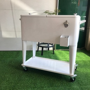 Glacière rétro de jardin 75l, glacière à vin la plus fraîche, boîte d'isolation en métal, glacière, seau à glace, chariot à glace avec plateau - Product Image 3