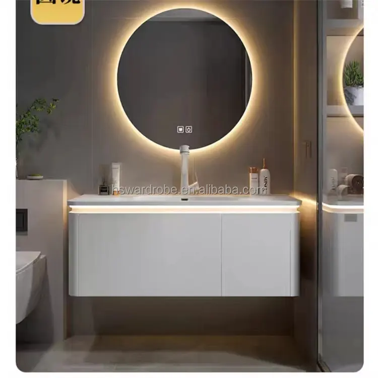 Vanité de salle de bain moderne avec lavabo et miroir personnalisée