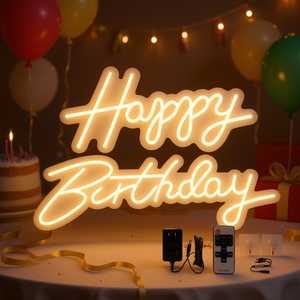 Letrero LED de neón Vevor Happy Birthday de 16.5 x 8 pulgadas y 23 x 8 pulgadas en blanco cálido con control remoto para iluminación de fiestas - Product Image 2