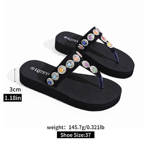Nouvelles <span class=keywords><strong>Chaussures</strong></span> Femme Style Sexy Talons Hauts Sandales Compensées 3cm Tongs Noires à Bride avec Sequins Colorés Incrustés JY-S44 - Product Image 6