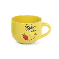 Grande tasse en grès grande capacité avec visage souriant mignon, tasse en céramique polyvalente pour soupe, lait d'avoine, thé, usage domestique