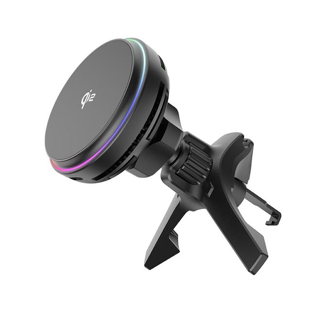 2025 Trending .2 15W Magnetic Car Wireless Charger Stand with Type-C Port RGB Light & Semiconductor Cooling for Mobile Phone