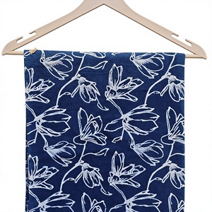 Premium Indigo Blue Hand Block Printed Cotton Fabric with White Floral Outlines for Kurtis and Dresses - Product Image 1