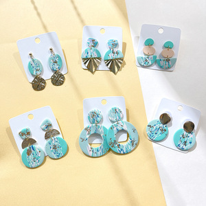 Đi Đảng Cổ Điển Vàng Lá Ánh Sáng Màu Xanh Lá Cây Polymer Đất Sét Drop Dangle Bông Tai Phóng Đại Hình Hình Hình Quạt Stud Bông Tai Phụ Nữ - Product Image 1