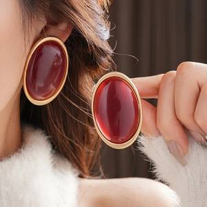 <span class=keywords><strong>Pendientes</strong></span> de Rubí Vintage, <span class=keywords><strong>Pendientes</strong></span> Ovalados Geométricos Grandes de Lujo, <span class=keywords><strong>Pendientes</strong></span> de Resina Roja para Mujer, Joyería para Fiestas y Bodas, Venta al Por Mayor - Product Image 1