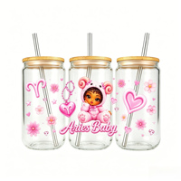 Cadeaux uniques pour filles, figurines de dessins animés mignonnes, autocollants de transfert UV DTF pour gobelets de 16 oz, accessoires de décoration pour verres
