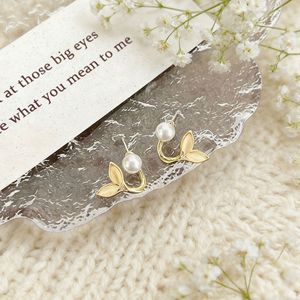 Pearl Stud Earrings Gold Fishtail Design AA Grade Pearl Claw Setting Everyday Wear - Product Image 2