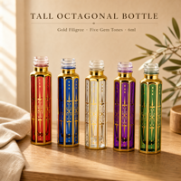 Flacon de parfum vide en verre octogonal plaqué or 6 ml, personnalisé OEM ODM, en gros, avec applicateur roll-on, bâtonnet de trempage et pulvérisateur coloré