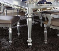 Table à manger rectangulaire glamour finition argentée 1 pièce avec miroir décoratif et tablier, mobilier de salle à manger
