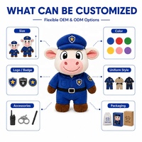 Peluche personnalisée Vache en uniforme avec lunettes Fabricant OEM de jouets en peluche Spécialisé dans la conception de personnages originaux