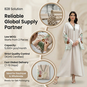 Abaya Crème à Broderie Florale avec Manches à Pompons pour Occasions Spéciales Commande en Gros - Product Image 6