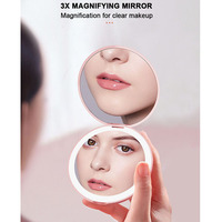 Miroir cosmétique pliable rond de voyage avec logo personnalisé, miroir de poche compact portable avec lumière LED