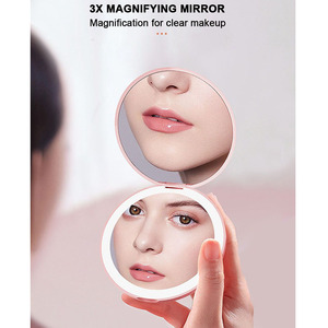 Custom Logo Travel Ronud Magnifying Folding Cosmetic <strong>Mirror</strong> Portable Handheld Mini Makeup Pocket <strong>Compact</strong> <strong>Mirrors</strong> With LED Light - Product Image 2