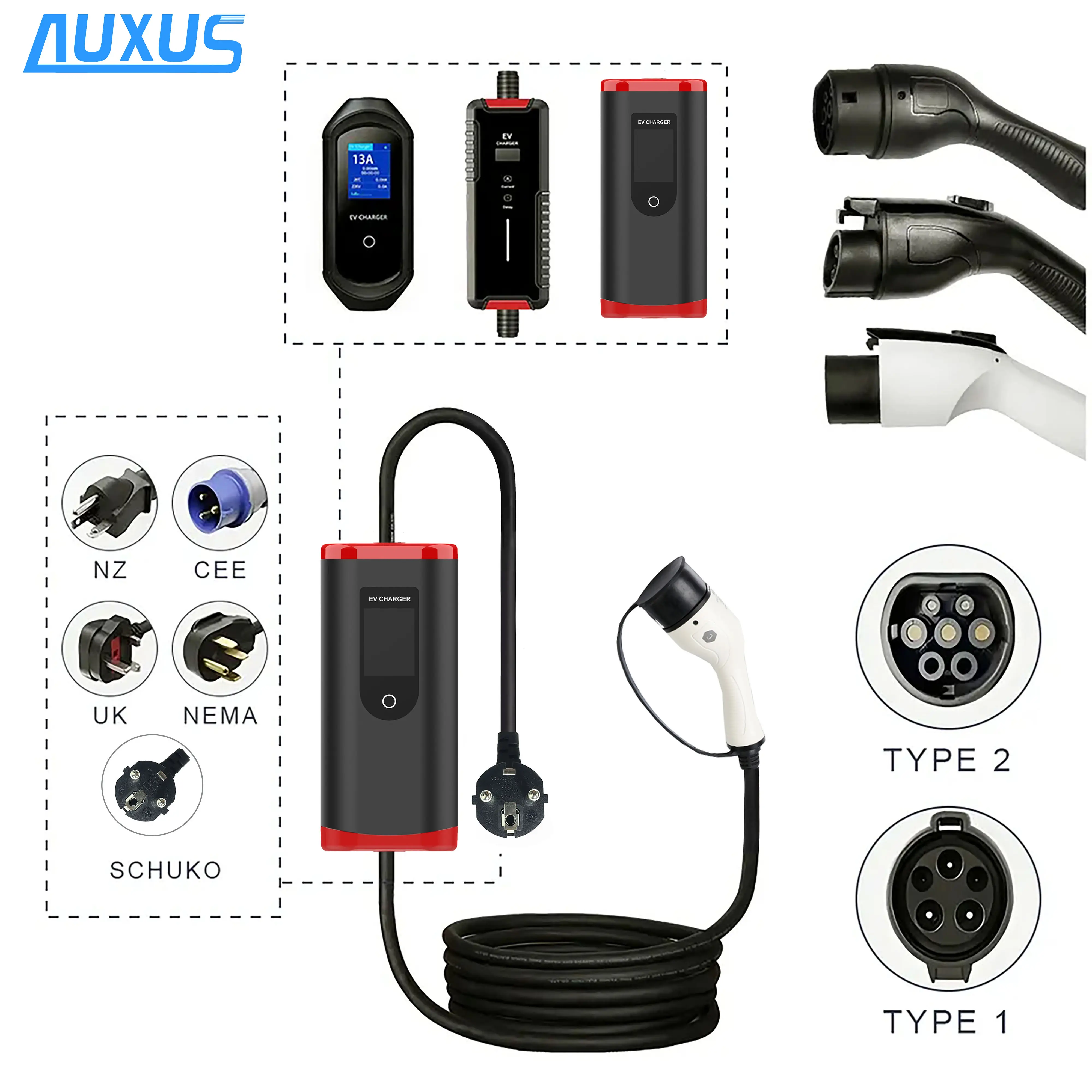 Factory 8A-16A Adjustable 11KW Type 2 Fast Electric Car Charger Portable EV Charger