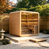 Sauna Portabel untuk Luar Ruangan, Sauna Inframerah Model Tong, Sauna Luar Ruangan dengan Tungku Kayu, Pemanas Sauna Kering dengan Pintu Kaca