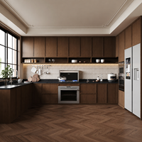 Meubles de cuisine sur mesure, style minimaliste en noyer, qualité ENF, design modulaire en forme de L pour la rénovation de maisons modernes