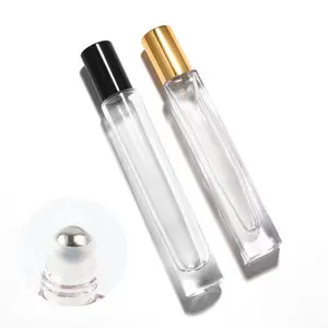 Botol Rol Baja Tahan Karat Persegi Panjang 10Ml Kustom Botol Minyak Parfum Krim Mata Botol Roll On Kaca Bening