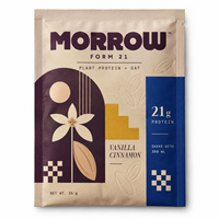 Sachet personnalisé imprimé mat avec découpe facile pour 35g de poudre de protéines végétales d'avoine, idéal pour l'emballage de mélange vanille-cannelle pour aliments pour animaux de compagnie
