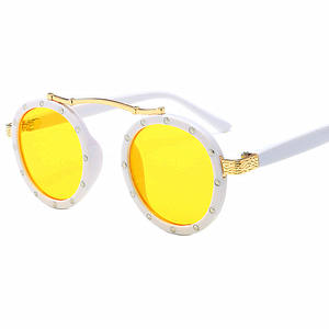 Lunettes de soleil pour enfants, nouvelle mode, vente chaude, monture rose petite, avec rivets, protection UV400, rondes, personnalisables avec logo - Product Image 5