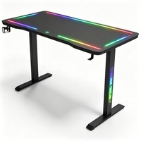 Bureau de jeu LED RGB 1200 mm avec plateau en verre trempé et éclairage des pieds pour le streaming et la création