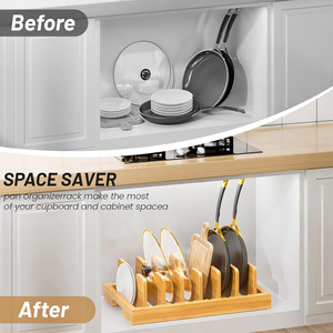 Bamboo Kitchen Organizer Pot Lid Storage <b>Rack</b> With Dividers Multi Function Desktop Storage Box For Tableware <b>Dishes</b> Tidy - Product Image 2