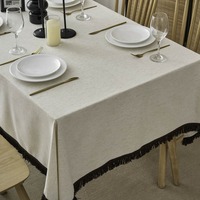 Nappe de table en coton et lin beige simple, avec ourlet festonné, imperméable et anti-taches, dentelle macramé, pour la maison et les restaurants