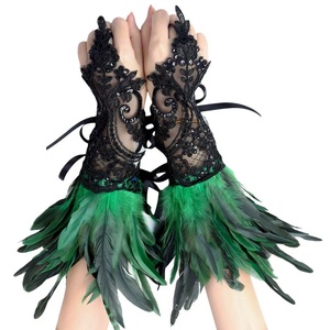 Gants à doigts en dentelle et plumes, accessoires de costume de fête masquée, vente chaude - Product Image 1