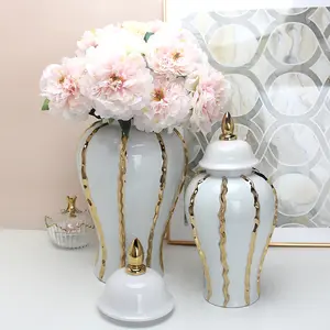 Échantillon gratuit vente en gros Table de mariage pas cher blanc moderne luxe nordique personnalisé Vase en céramique fleur de gingembre pour la décoration de la maison