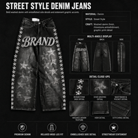 Streetwear Hip Hop Vintage Personnalisé, Coupe Droite, Impression Étoile, Finition Délavée, Décorations en Strass, Qualité Supérieure, Grandes Tailles