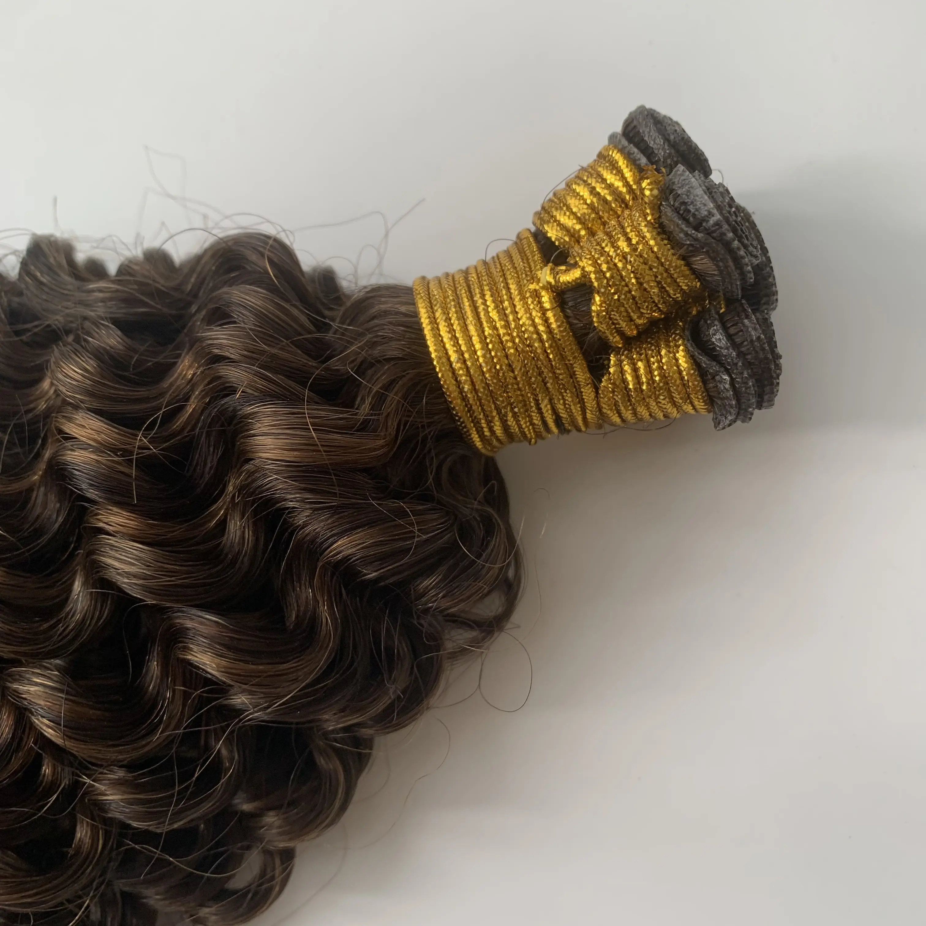 Phổ biến Hot Bán Remy Trinh tóc phần mở rộng xoăn Thiên Tài sợi ngang phần mở rộng tóc con người sâu sóng có thể được cắt sợi ngang không có trở lại tóc