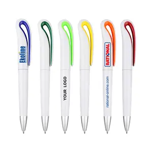 ปากกาของขวัญปากกาพลาสติกสีขาวส่งเสริมการขายส่วนบุคคลปากกาโลโก้ส่งเสริมการขายราคาถูก