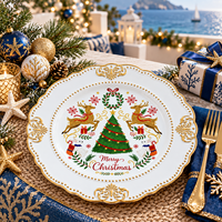 Assiette de Présentation de Noël de Luxe 13 pouces en Plastique, Motif Renne et Lapin Imprimé UV avec Bord Doré pour Tables Festives