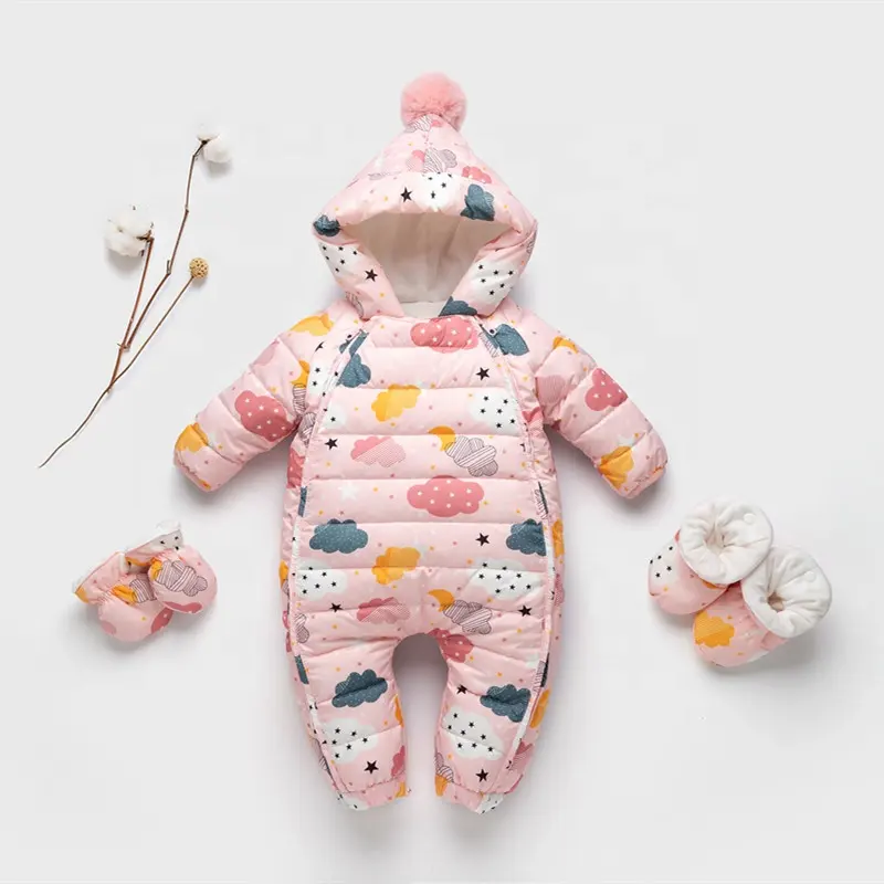 Baby Dons Jumpsuit Outfit Hoody Jas Winter Pasgeboren Dikke Warme 90% Witte Eendendons Peuter Baby Jumpsuit Romper Groothandel