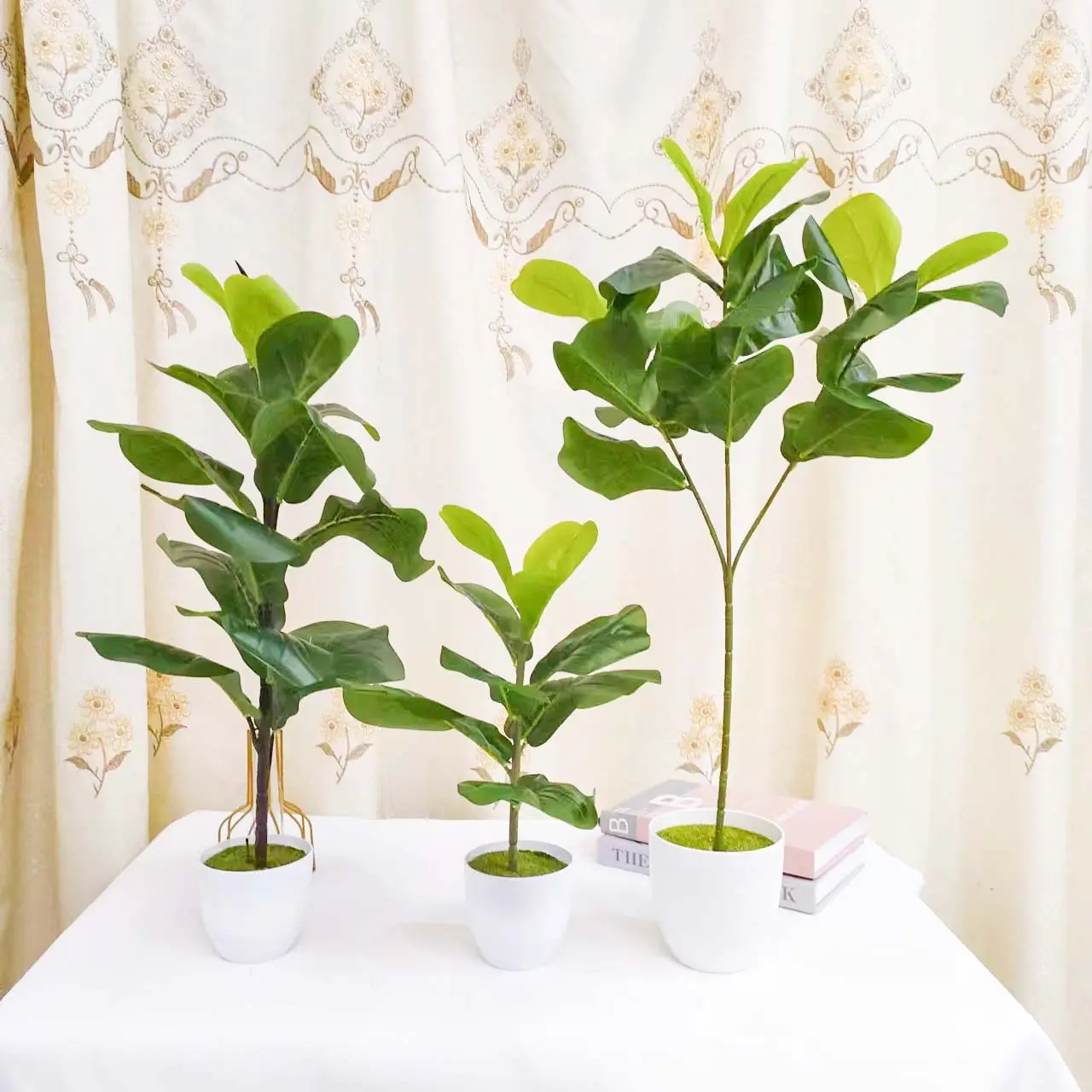 Verde artificiale foglie di ficus piante in vaso banyan piante bonsai per la decorazione della casa scrivania