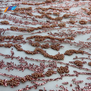 Tela de encaje de Color blanco africano <span class=keywords><strong>con</strong></span> pegamento brillante, malla de tul <span class=keywords><strong>con</strong></span> cuentas pesadas para <span class=keywords><strong>vestido</strong></span> de novia y boda, venta al por mayor - Product Image 1