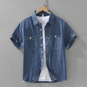 Người Đàn Ông Của Giản Dị Ngắn Tay Áo Denim Áo Sơ Mi Cổ Điển Phong Cách 100% Cotton Lỏng Phù Hợp Rửa Chống-Pilling Cho Mùa Hè - Product Image 2