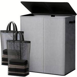 Cesto de Ropa Sucia Doble de 145L con Tapa, Cesto Grande para Ropa Sucia con Bolsa Extraíble, Cesto de Ropa Sucia de 2 Secciones para Baño, Dormitorio - Product Image 1