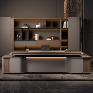Ensemble de bureau et chaise modulaires de luxe moderne, avec tiroir de rangement, <span class=keywords><strong>armoire</strong></span> latérale en bois et bibliothèque, adapté pour le bureau - Product Image 1