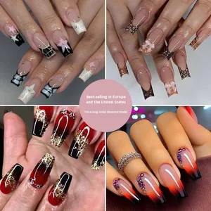 <span class=keywords><strong>Uñas</strong></span> extralargas de estilo francés con tachuelas de diamante, 24 piezas, para dedos con puntas de <span class=keywords><strong>uñas</strong></span> a presión de larga duración - Product Image 5