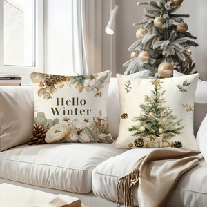 Bantal Natal menghiasi ruang tamu yang nyaman dengan ornamen buah pinus yang meriah dan pesan-pesan liburan untuk dekorasi rumah musiman. - Product Image 4