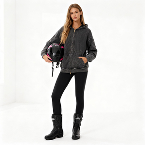 هودي ثقيل الوزن مخصص 380 جرام/متر مربع بغسيل حمضي وقلنسوة للخريف بتصميم دنيم فضفاض للجنسين مع تطريز وتأثير متهالك - Product Image 3