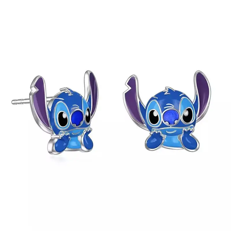 New Trend Cartoon Stitch Cute Drip Oil Earrings Clip on Ears Kids Creative Holiday Jewelry Gift Set
