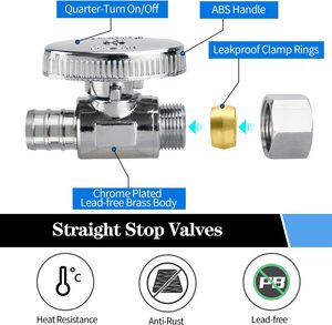 Dẫn miễn phí cung cấp Van DừNg, 1/4 ''lần lượt thẳng dừng van 3/8" OD nén x 1/2 "pex Chrome mạ - Product Image 4