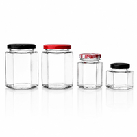Stoples Kaca Heksagonal 180ml 280ml 380ml 500ml 730ml Stoples Madu Kaca Kosong Dengan Tutup Logam Sekrup Kustom