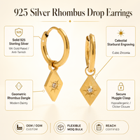 Boucles d'oreilles pendantes losange en argent sterling 925 plaqué or 18 carats, motif étoile, créoles huggie, cadeau pour femme, vente en gros, OEM personnalisé
