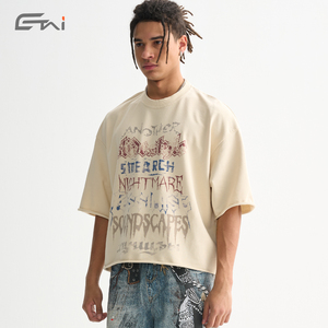 Camisetas de Felpa Francesa de Corte Amplio y Alto Gramaje 270 Gsm Estilo Urbano con <span class=keywords><strong>Dobladillo</strong></span> sin Terminar y Estampado Personalizado para Hombre - Product Image 3