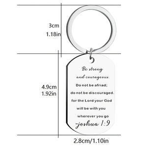Llaveros de Cruz de acero inoxidable con logotipo personalizado fuerte y valiente, suministros de regalo con versículos bíblicos para hombres y mujeres, llavero con anilla - Product Image 4