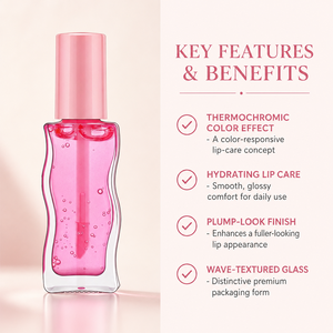 Aceite Labial HKH que Cambia de Color con Aceite de Aguacate, Brillo Labial Hidratante y Voluminizador, Botella de Vidrio Ondulada, Fabricante OEM ODM de Marca Privada - Product Image 2