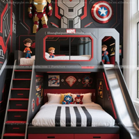 Lit mezzanine rouge et noir lit design sur le thème de l'animation pour enfants lit bouclier américain design hôtelier caractéristique